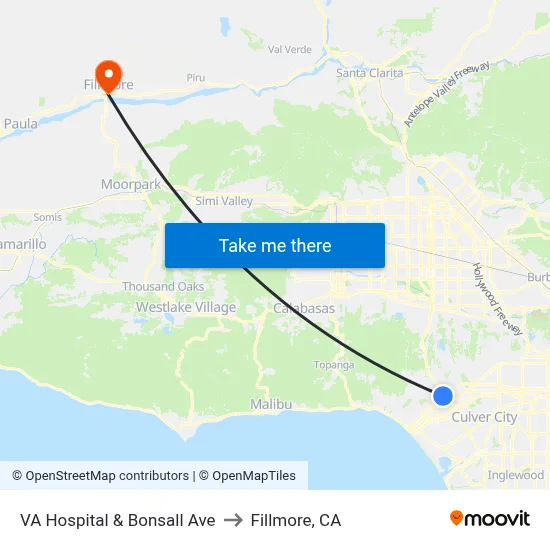 VA Hospital  & Bonsall Ave to Fillmore, CA map