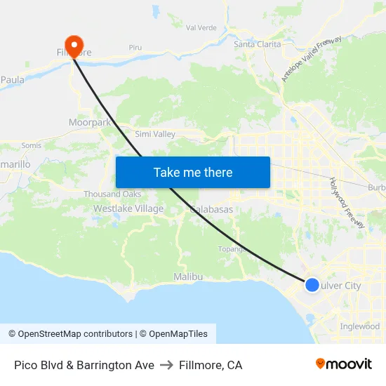 Pico Blvd & Barrington Ave to Fillmore, CA map