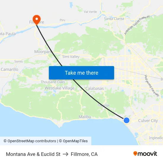 Montana Ave & Euclid St to Fillmore, CA map