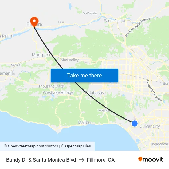 Bundy Dr & Santa Monica Blvd to Fillmore, CA map