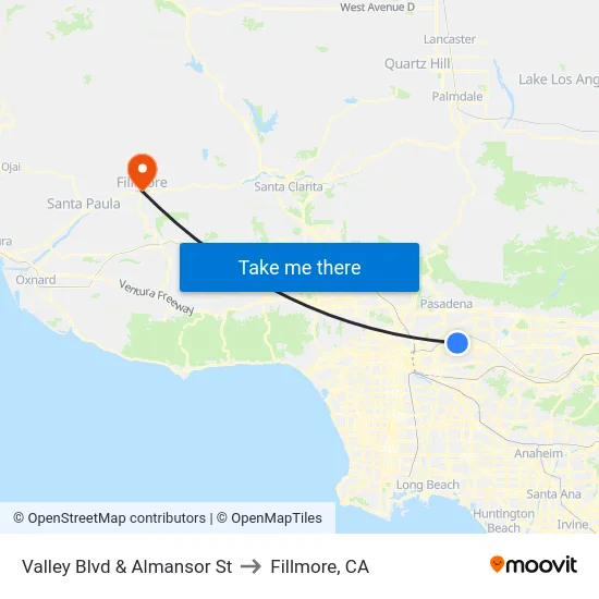 Valley Blvd & Almansor St to Fillmore, CA map