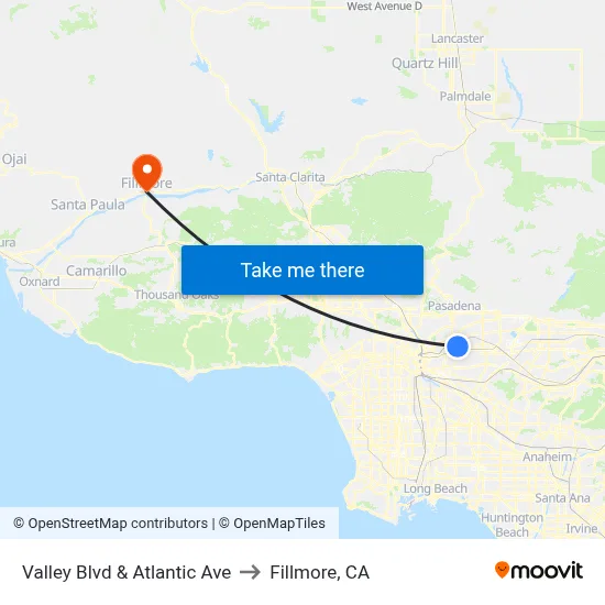 Valley Blvd & Atlantic Ave to Fillmore, CA map