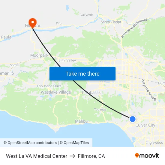 West La VA Medical Center to Fillmore, CA map