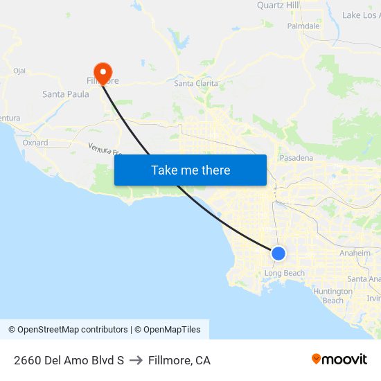 2660 Del Amo Blvd S to Fillmore, CA map