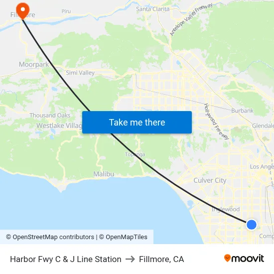 Harbor Fwy C & J Line Station to Fillmore, CA map