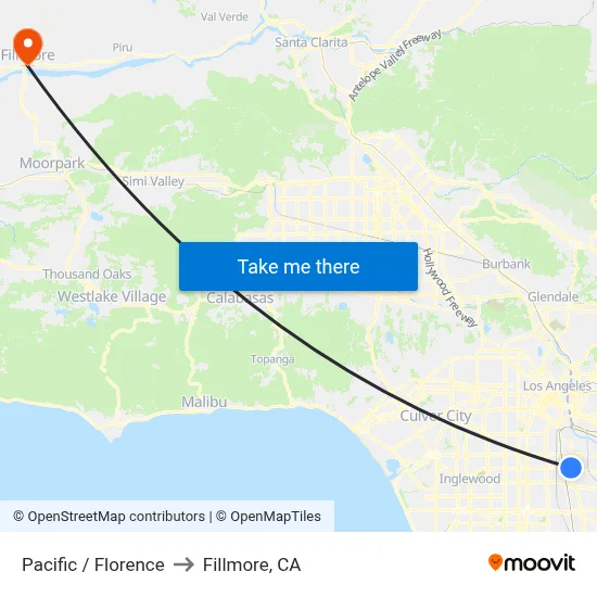 Pacific / Florence to Fillmore, CA map