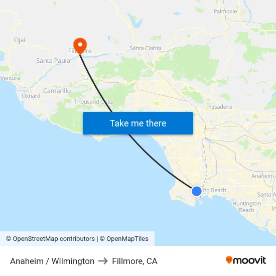 Anaheim / Wilmington to Fillmore, CA map