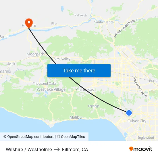 Wilshire / Westholme to Fillmore, CA map