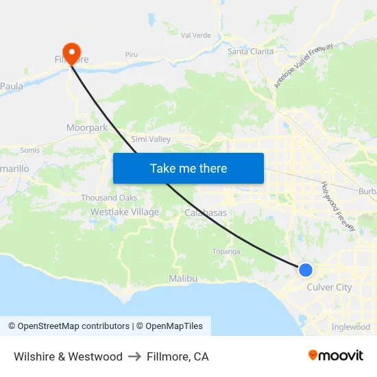 Wilshire & Westwood to Fillmore, CA map