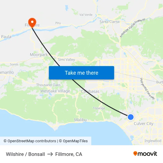 Wilshire / Bonsall to Fillmore, CA map