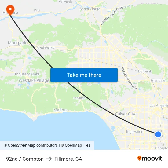 92nd / Compton to Fillmore, CA map