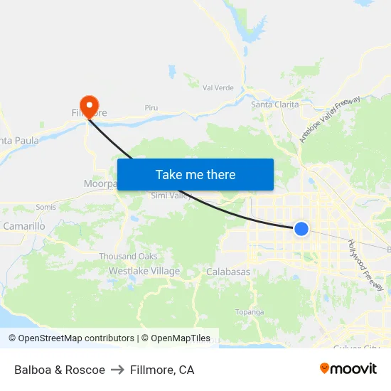 Balboa & Roscoe to Fillmore, CA map