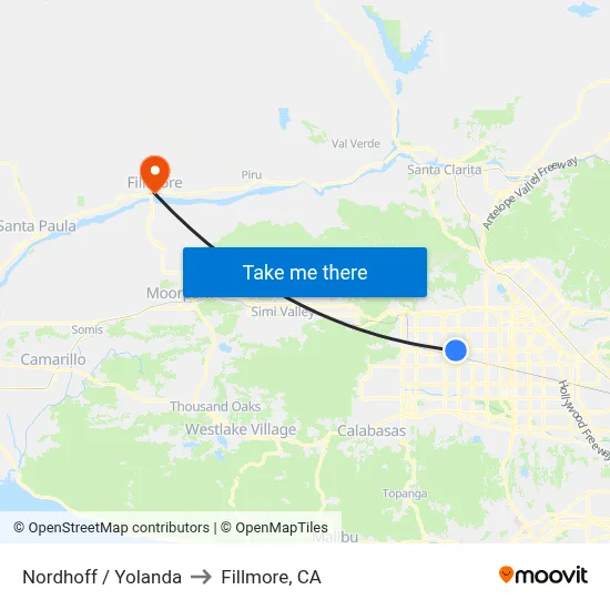 Nordhoff / Yolanda to Fillmore, CA map