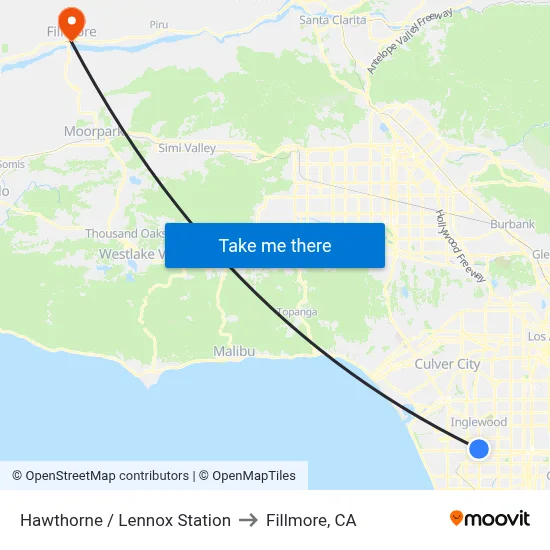 Hawthorne / Lennox Station to Fillmore, CA map