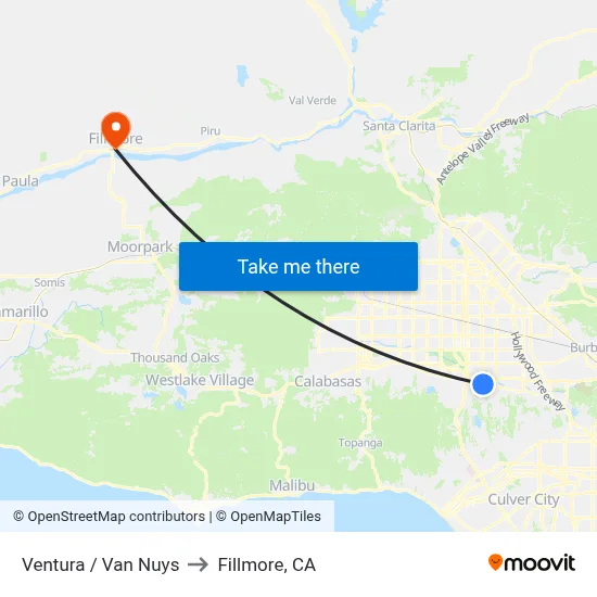 Ventura / Van Nuys to Fillmore, CA map