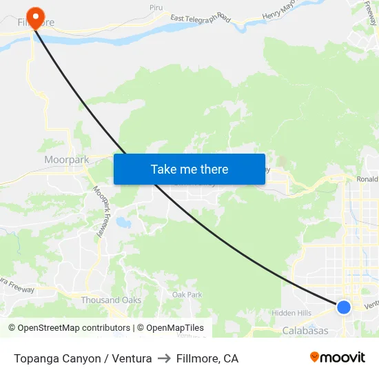 Topanga Canyon / Ventura to Fillmore, CA map