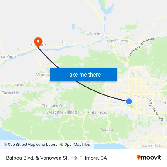 Balboa Blvd. & Vanowen St. to Fillmore, CA map
