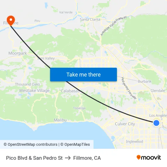 Pico Blvd & San Pedro St to Fillmore, CA map