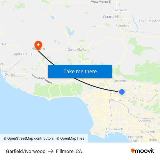 Garfield/Norwood to Fillmore, CA map