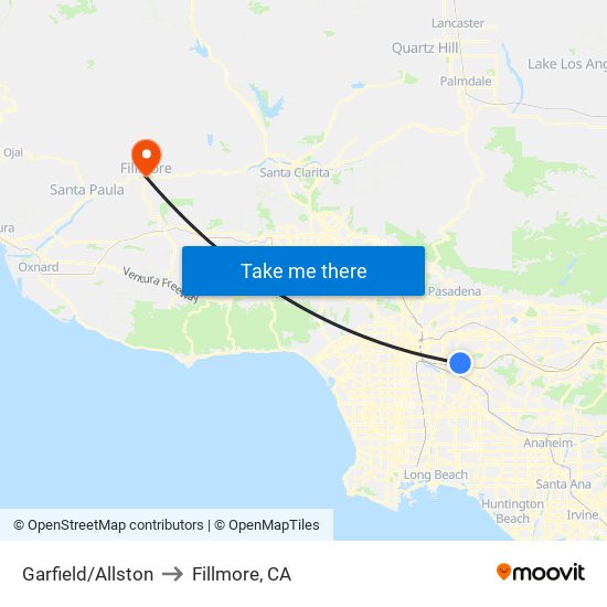 Garfield/Allston to Fillmore, CA map