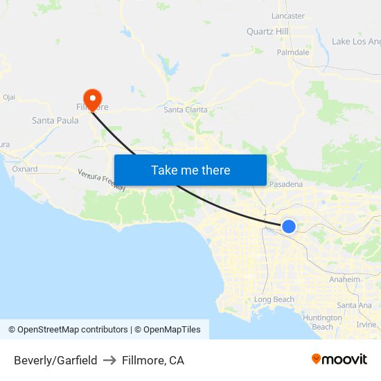 Beverly/Garfield to Fillmore, CA map