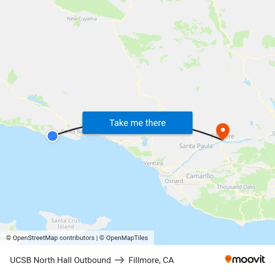 UCSB North Hall Outbound to Fillmore, CA map