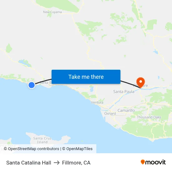 Santa Catalina Hall to Fillmore, CA map