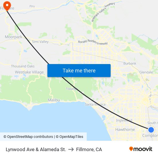 Lynwood Ave & Alameda St. to Fillmore, CA map