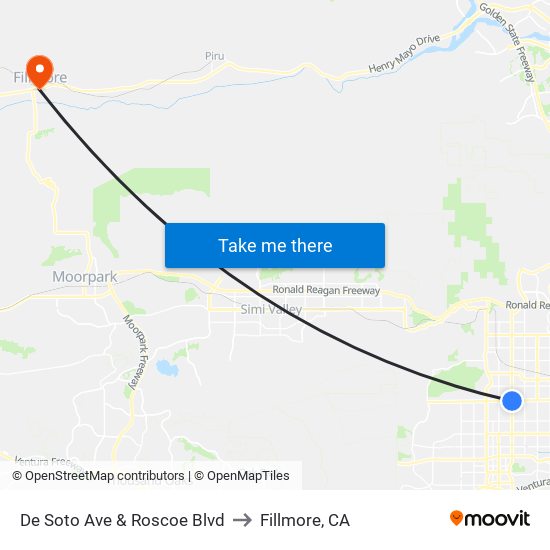 De Soto Ave & Roscoe Blvd to Fillmore, CA map