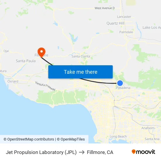 Jet Propulsion Laboratory (JPL) to Fillmore, CA map