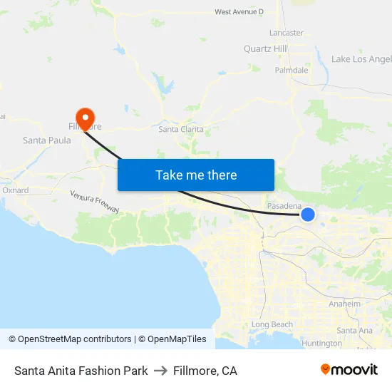 Santa Anita Fashion Park to Fillmore, CA map