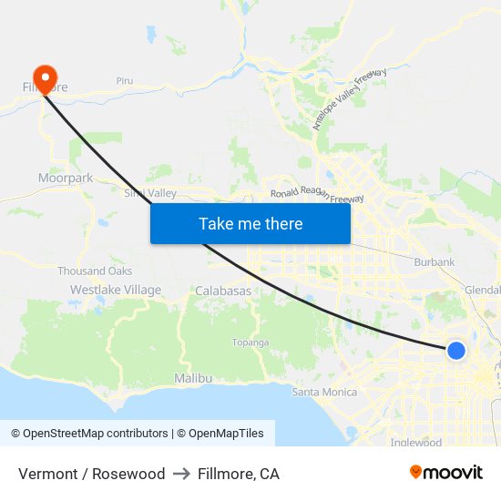 Vermont / Rosewood to Fillmore, CA map