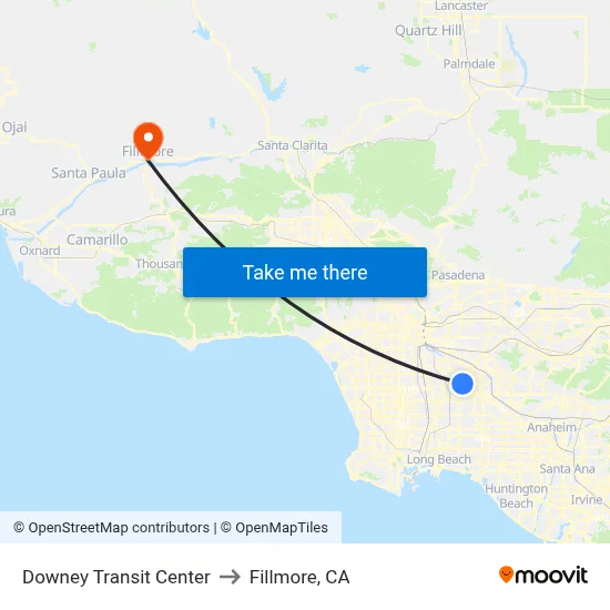 Downey Transit Center to Fillmore, CA map