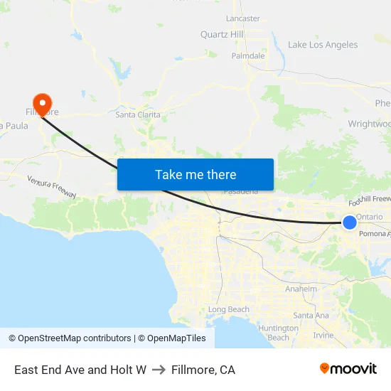East End Ave and Holt W to Fillmore, CA map