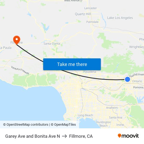 Garey Ave and Bonita Ave N to Fillmore, CA map