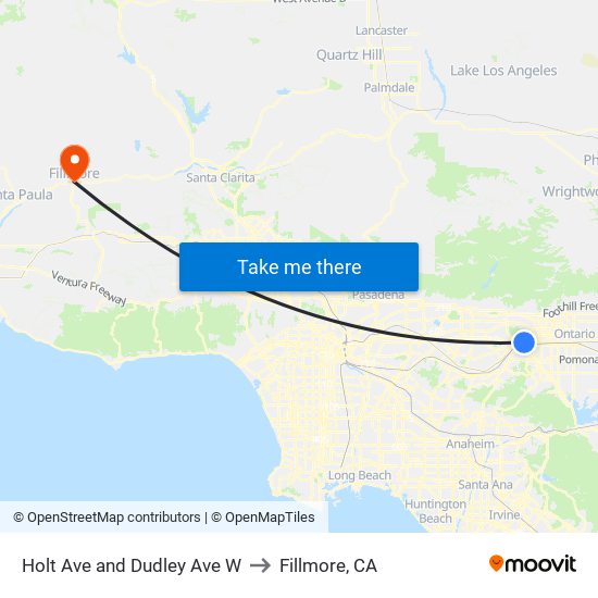 Holt Ave and Dudley Ave W to Fillmore, CA map