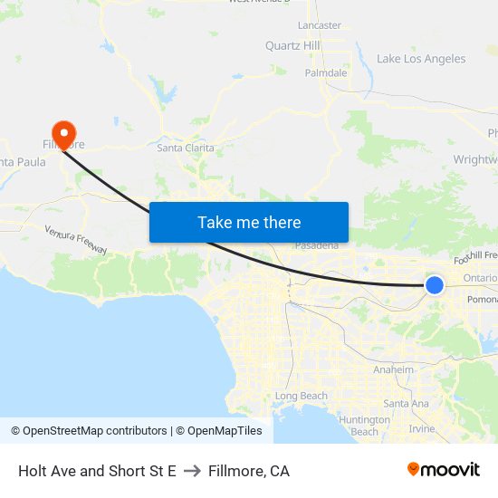 Holt Ave and Short St E to Fillmore, CA map