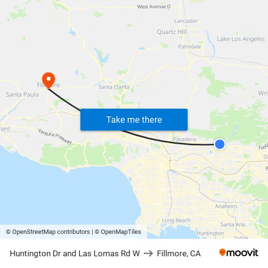 Huntington Dr and Las Lomas Rd W to Fillmore, CA map