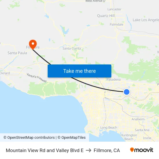 Mountain View Rd and Valley Blvd E to Fillmore, CA map