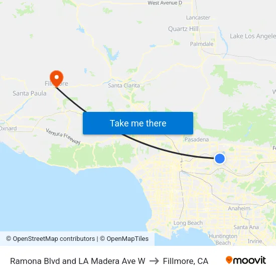 Ramona Blvd and LA Madera Ave W to Fillmore, CA map