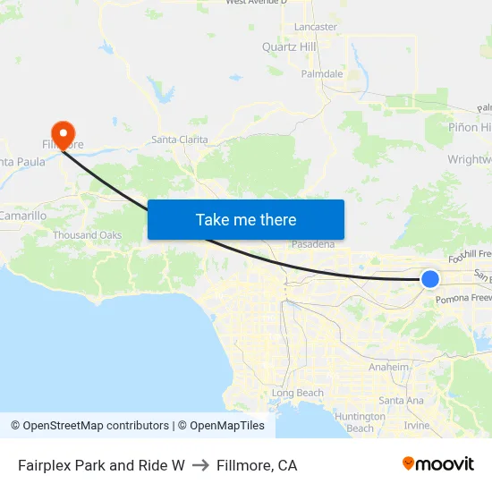 Fairplex Park and Ride W to Fillmore, CA map