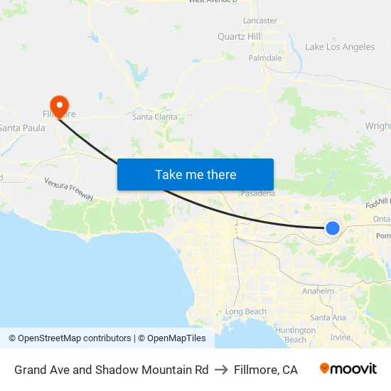 Grand Ave and Shadow Mountain Rd to Fillmore, CA map