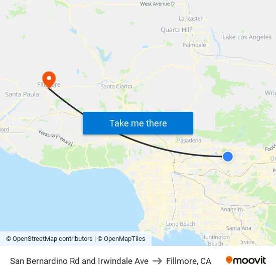 San Bernardino Rd and Irwindale Ave to Fillmore, CA map