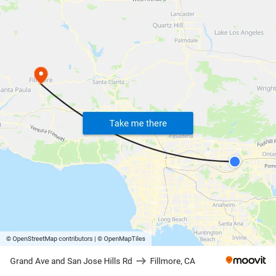 Grand Ave and San Jose Hills Rd to Fillmore, CA map