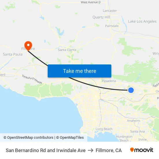 San Bernardino Rd and Irwindale Ave to Fillmore, CA map