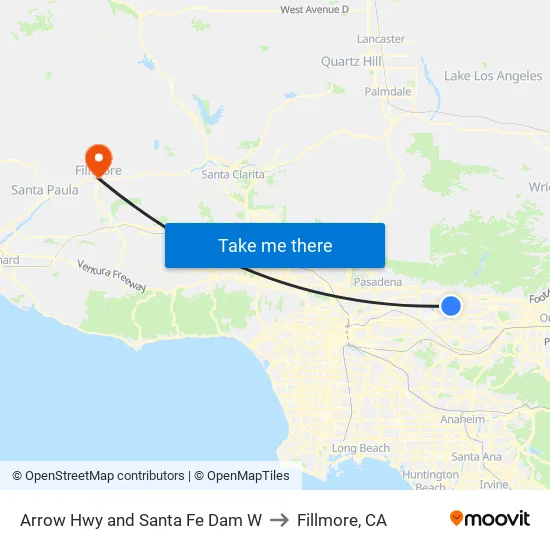 Arrow Hwy and Santa Fe Dam W to Fillmore, CA map