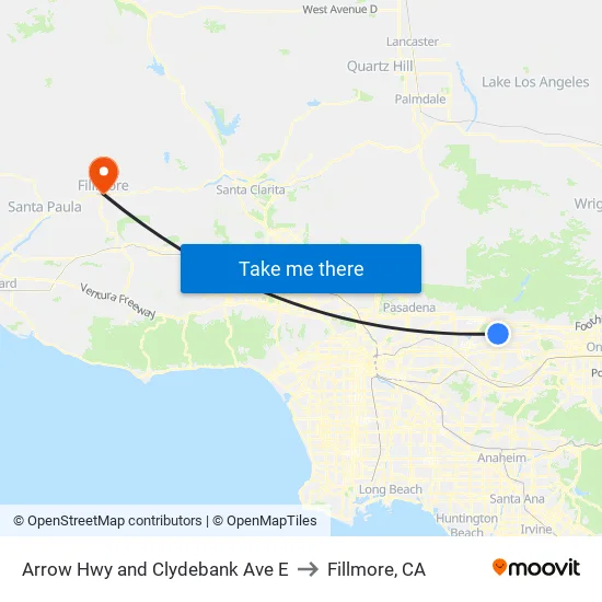 Arrow Hwy and Clydebank Ave E to Fillmore, CA map