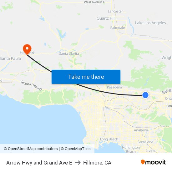 Arrow Hwy and Grand Ave E to Fillmore, CA map