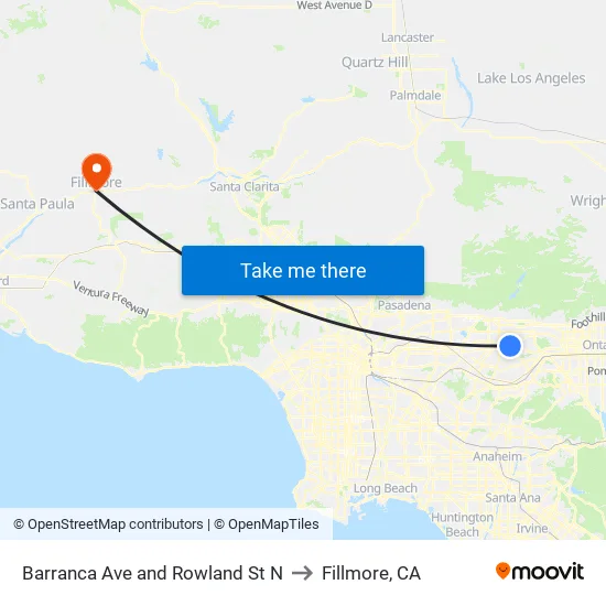 Barranca Ave and Rowland St N to Fillmore, CA map