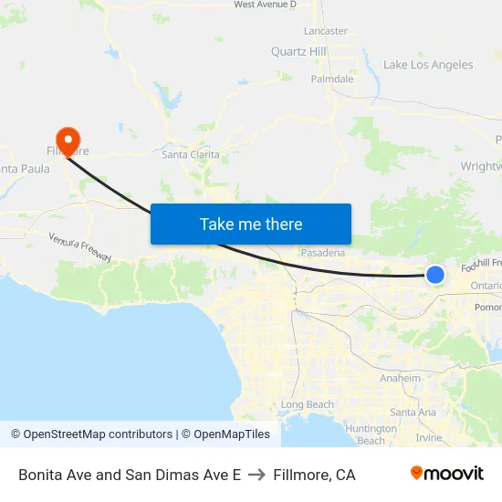 Bonita Ave and San Dimas Ave E to Fillmore, CA map